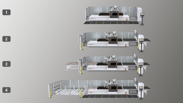 Les trois variantes d’équipement de la machine Nesting DYNESTIC 7532 de HOLZ-HER